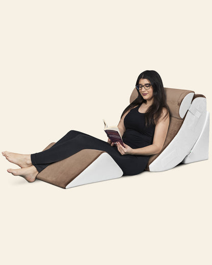 LX5 4-Piece Support for Shoulder & Upper Body Rest, Orthopedic Bed Wedge Pillow Set, Almond Brown