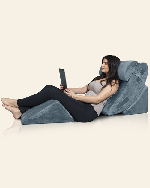 LX5 4-Piece Support for Shoulder & Upper Body Rest, Orthopedic Bed Wedge Pillow Set, Stone Navy