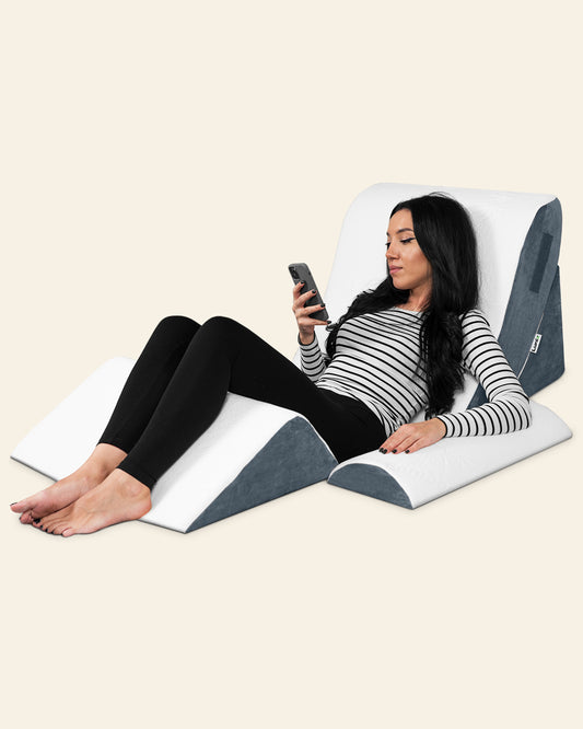 LX5 4-Piece Support for Shoulder & Upper Body Rest, Orthopedic Bed Wedge Pillow Set, Arctic Navy