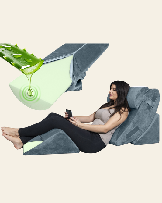 LX5 4-Piece Support for Shoulder & Upper Body Rest, Orthopedic Bed Wedge Pillow Set, Stone Navy with Aloe Vera