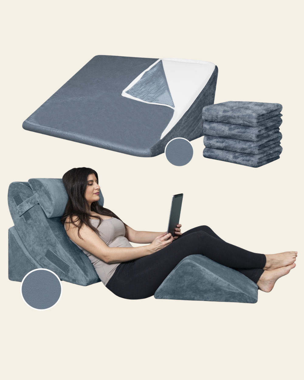 Lunix LX5 Wedge Pillow Set + Extra Cover Bundle (Full Navy)