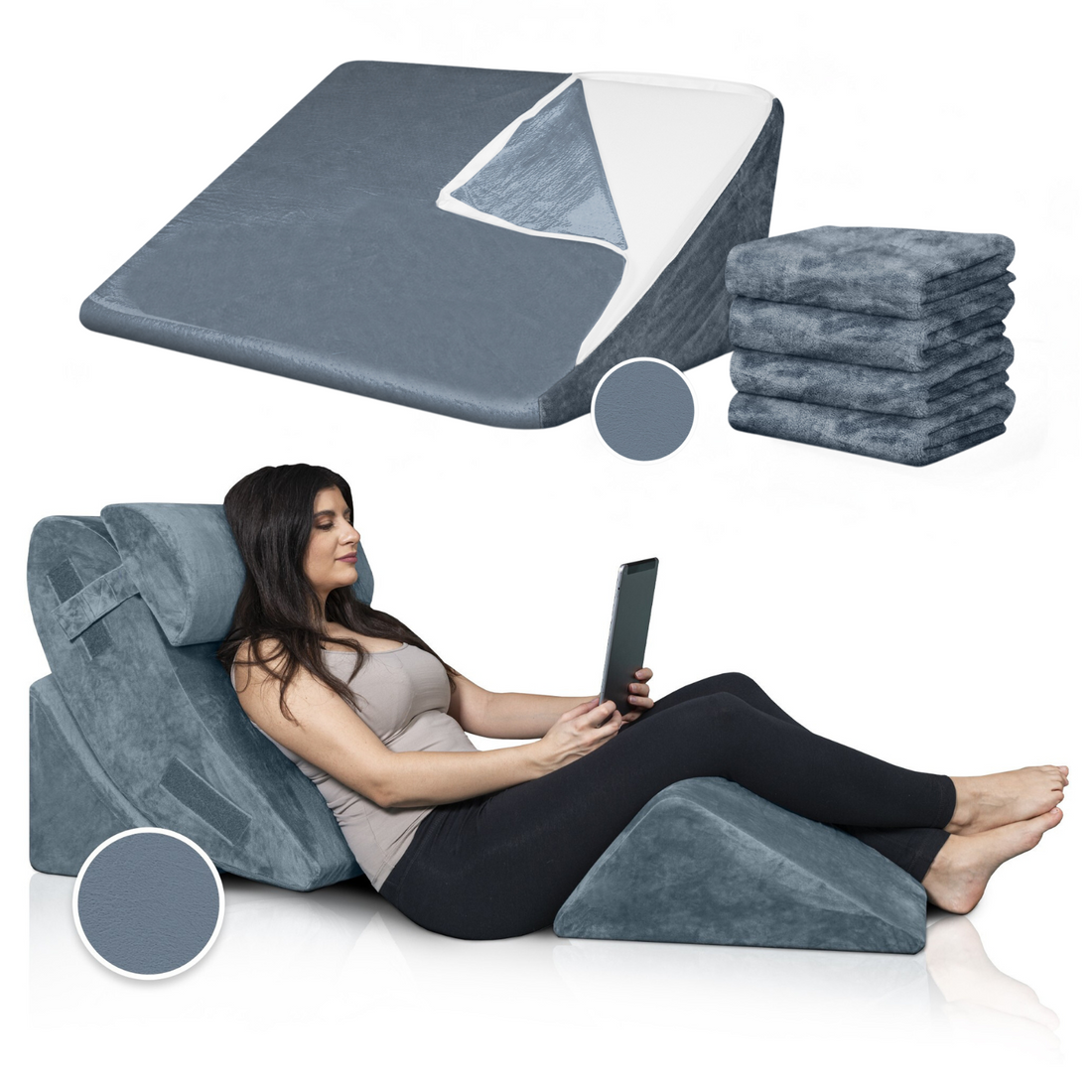 Lunix LX5 Wedge Pillow Set + Extra Cover Bundle (Full Navy)