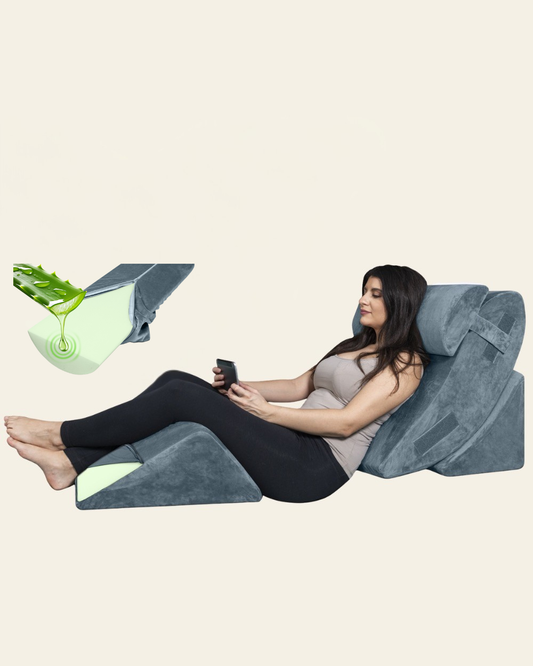LX5 4-Piece Support for Shoulder & Upper Body Rest, Orthopedic Bed Wedge Pillow Set, Stone Navy with Aloe Vera