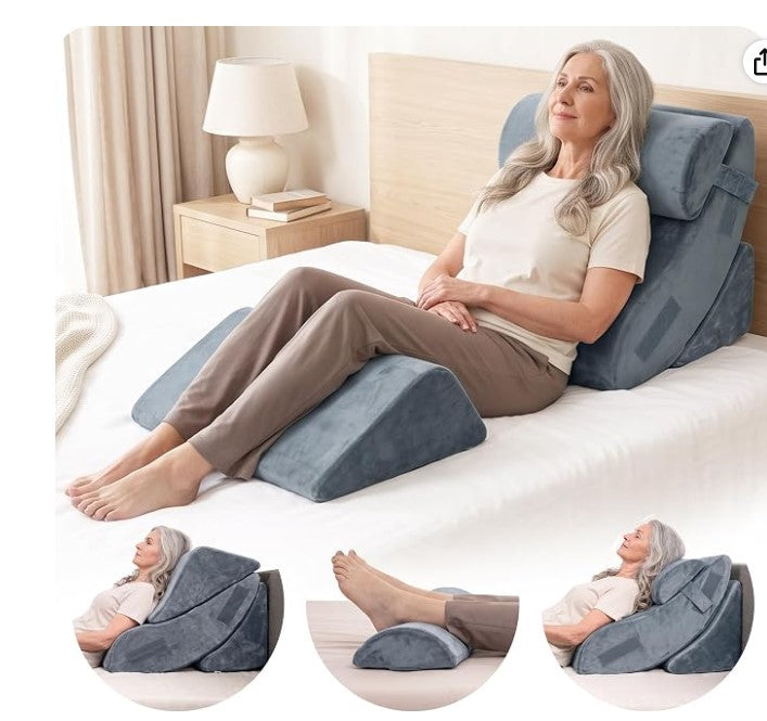 LX5 4-Piece Support for Shoulder & Upper Body Rest, Orthopedic Bed Wedge Pillow Set, Stone Navy