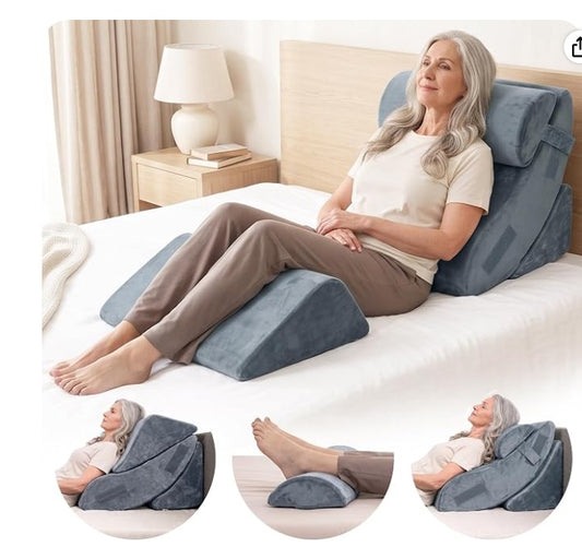 LX5 4-Piece Support for Shoulder & Upper Body Rest, Orthopedic Bed Wedge Pillow Set, Stone Navy