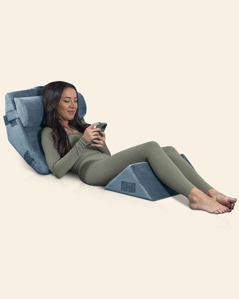 LX6 3-Piece Compact Support for Reading, Rest & Leg Elevation, Wedge Pillow Set, Stone Navy