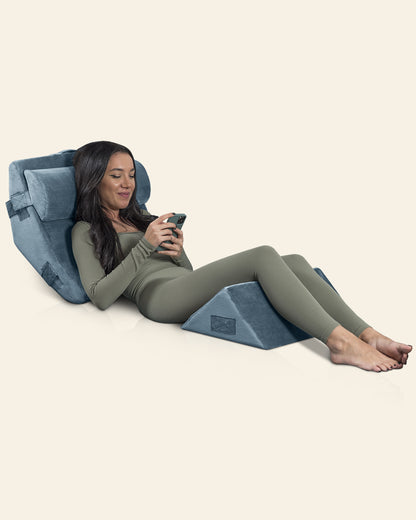 LX6 3-Piece Compact Support for Reading, Rest & Leg Elevation, Wedge Pillow Set, Stone Navy