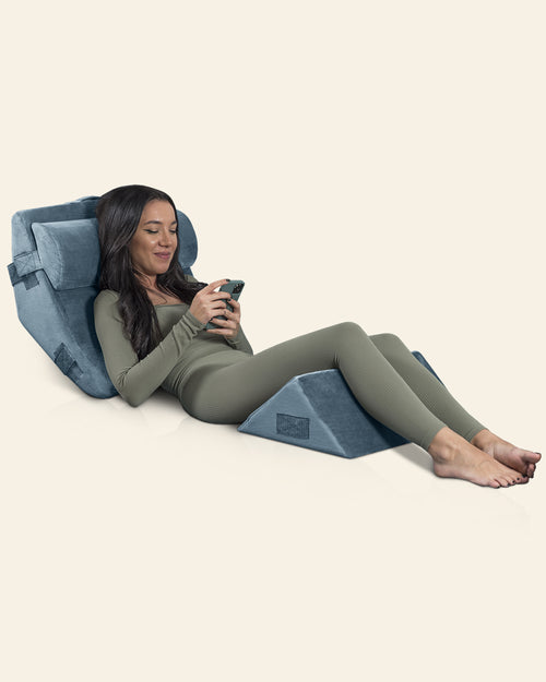 LX6 3-Piece Compact Support for Reading, Rest & Leg Elevation, Wedge Pillow Set, Stone Navy