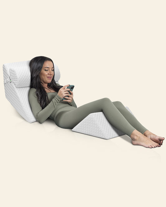 LX6 3-Piece Compact Support for Reading, Rest & Leg Elevation, Wedge Pillow Set, Pebble White