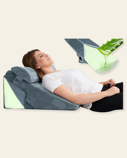 LX6 3-Piece Compact Support for Reading, Rest & Leg Elevation, Wedge Pillow Set, Stone Navy with Aloe Vera