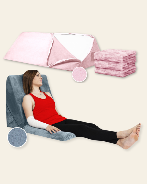 Lunix LX6 3pc Wedge Pillow Set (Navy) + Extra Cover Bundle (Pink)