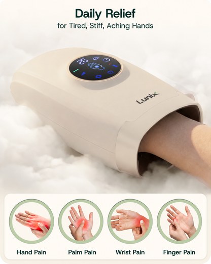 Lunix LX7 LCD Touchscreen Heated Air Compression Hand Massager, Sand Beige