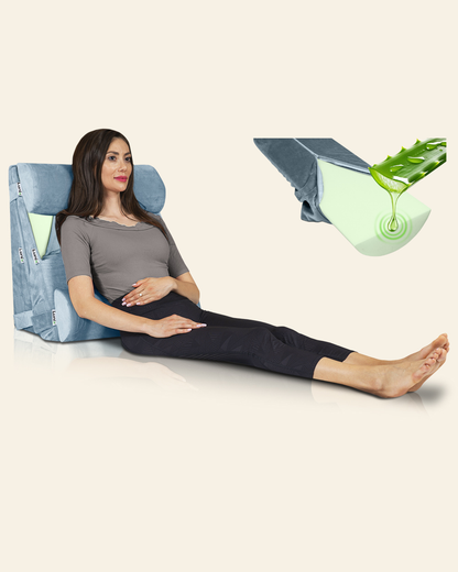 LX8 4-Piece Support for Nighttime Digestive Discomfort & Easier Breathing, Wedge Pillow Set, Cloud Gray with Aloe Vera