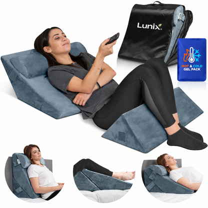 Lunix LX6 3pc Wedge Pillow Set (Navy) + Extra Cover Bundle (Pink)