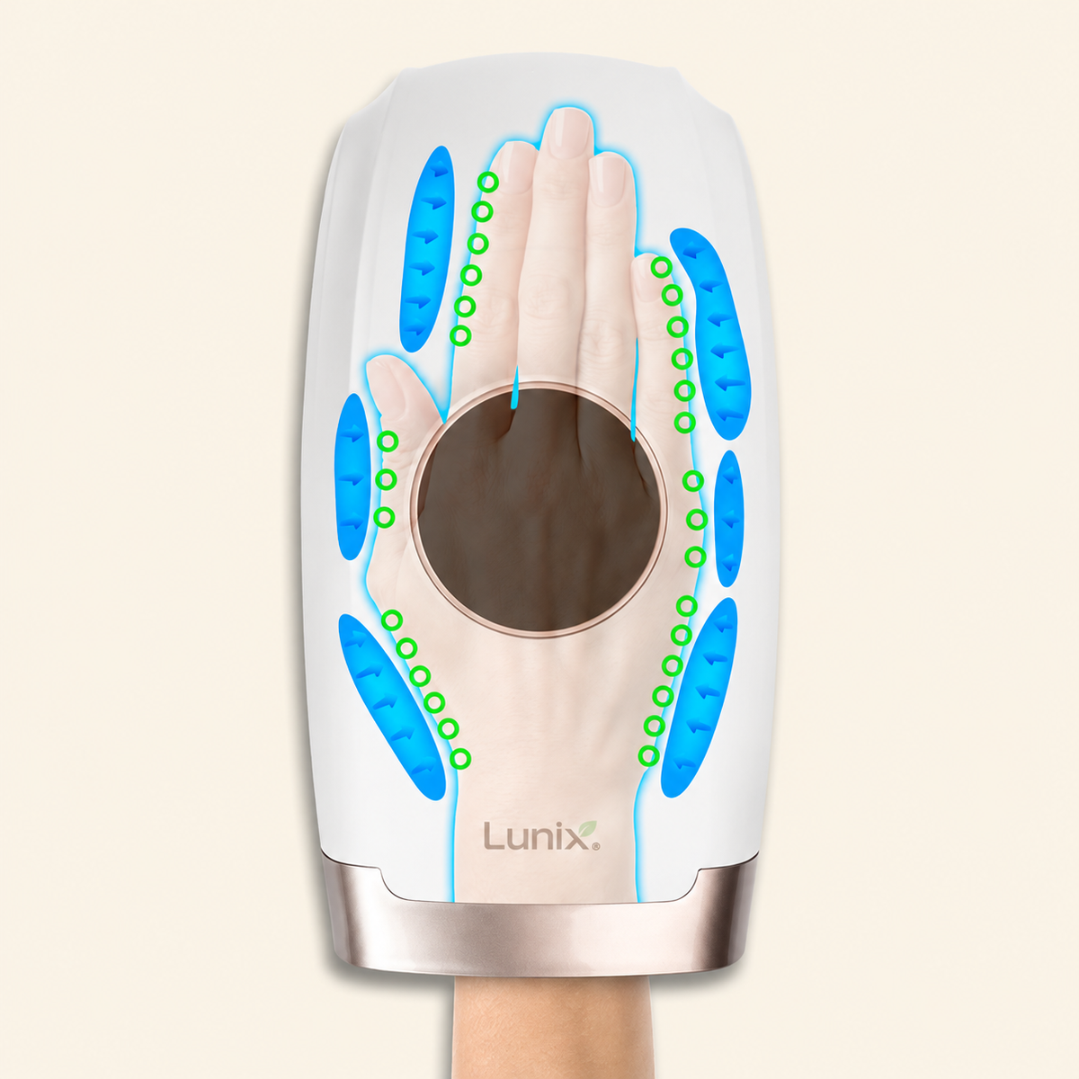 Lunix LX3 heated air compression hand massager for wrist and hand, in White