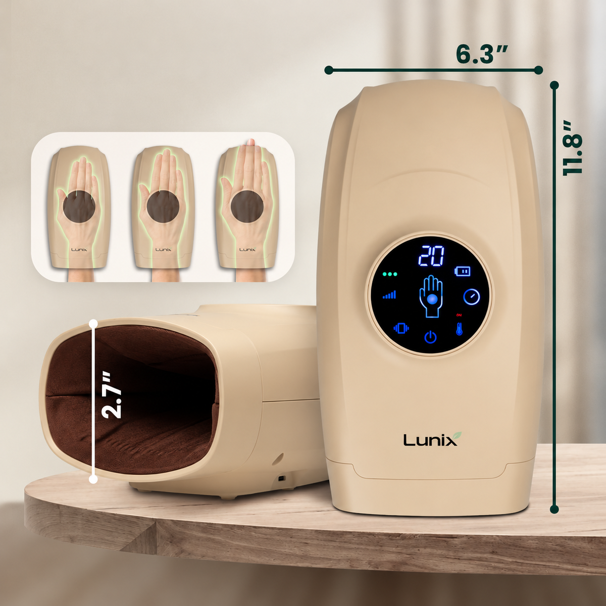 Lunix LX7 LCD touchscreen heated air compression hand massager