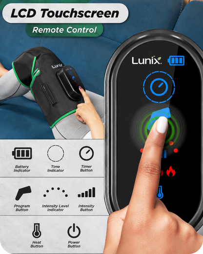 Lunix LX4 cordless knee compression massager with heat and its remote control