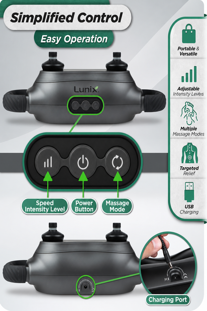 Lunix LX26 2-Head Deep Tissue Percussion Massager, Charcoal Black