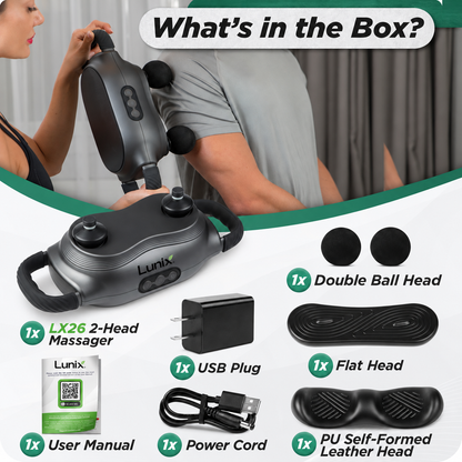 Lunix LX26 2-Head Deep Tissue Percussion Massager, Charcoal Black