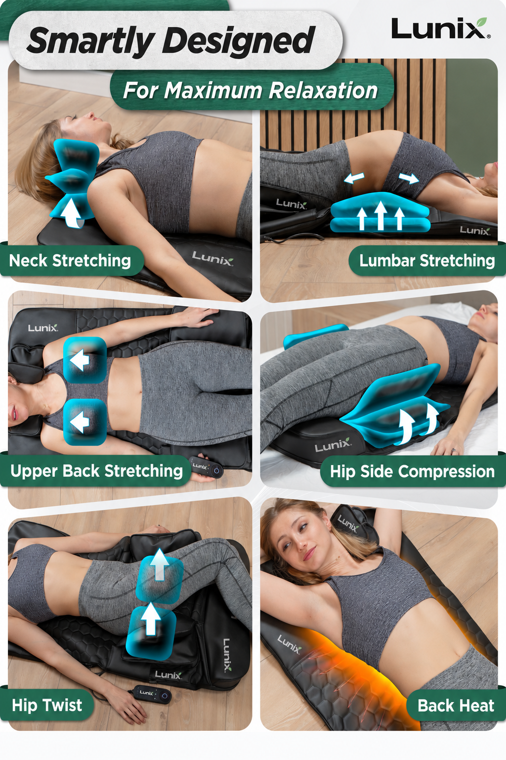 Lunix LX27 Heated Stretching Mat Massager, Charcoal Black