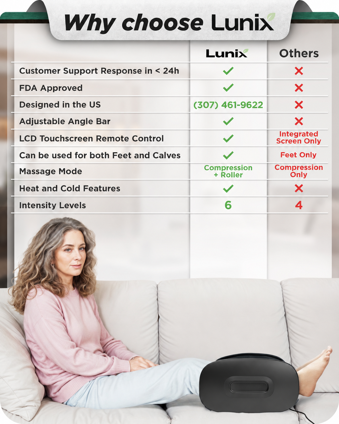 Lunix LX21 foot and calf massager with remote control in Black
