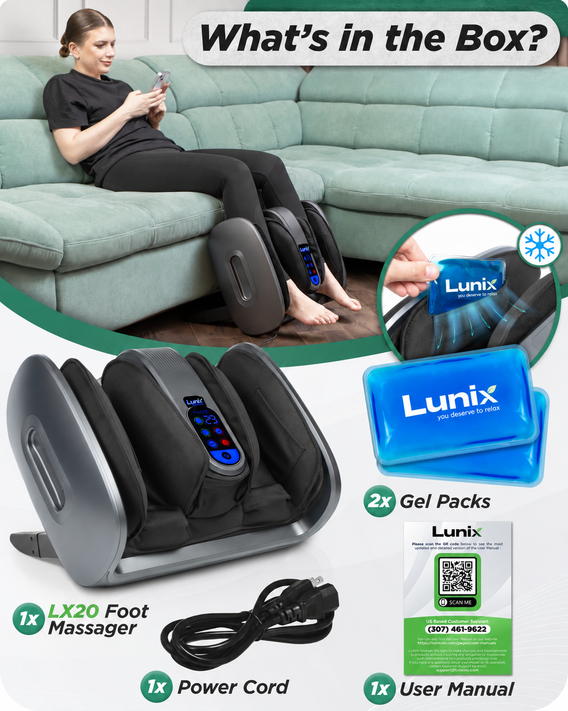 Lunix LX21 foot and calf massager with remote control in Gray
