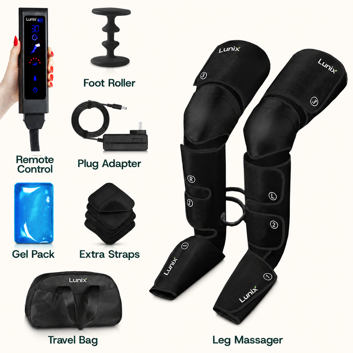 Lunix LX10 full leg compression massager with hot and cold pack