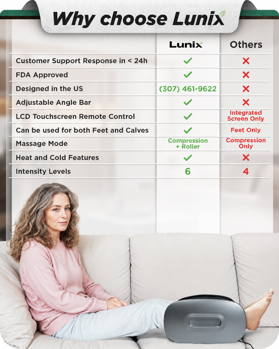 Lunix LX21 foot and calf massager with remote control in Gray
