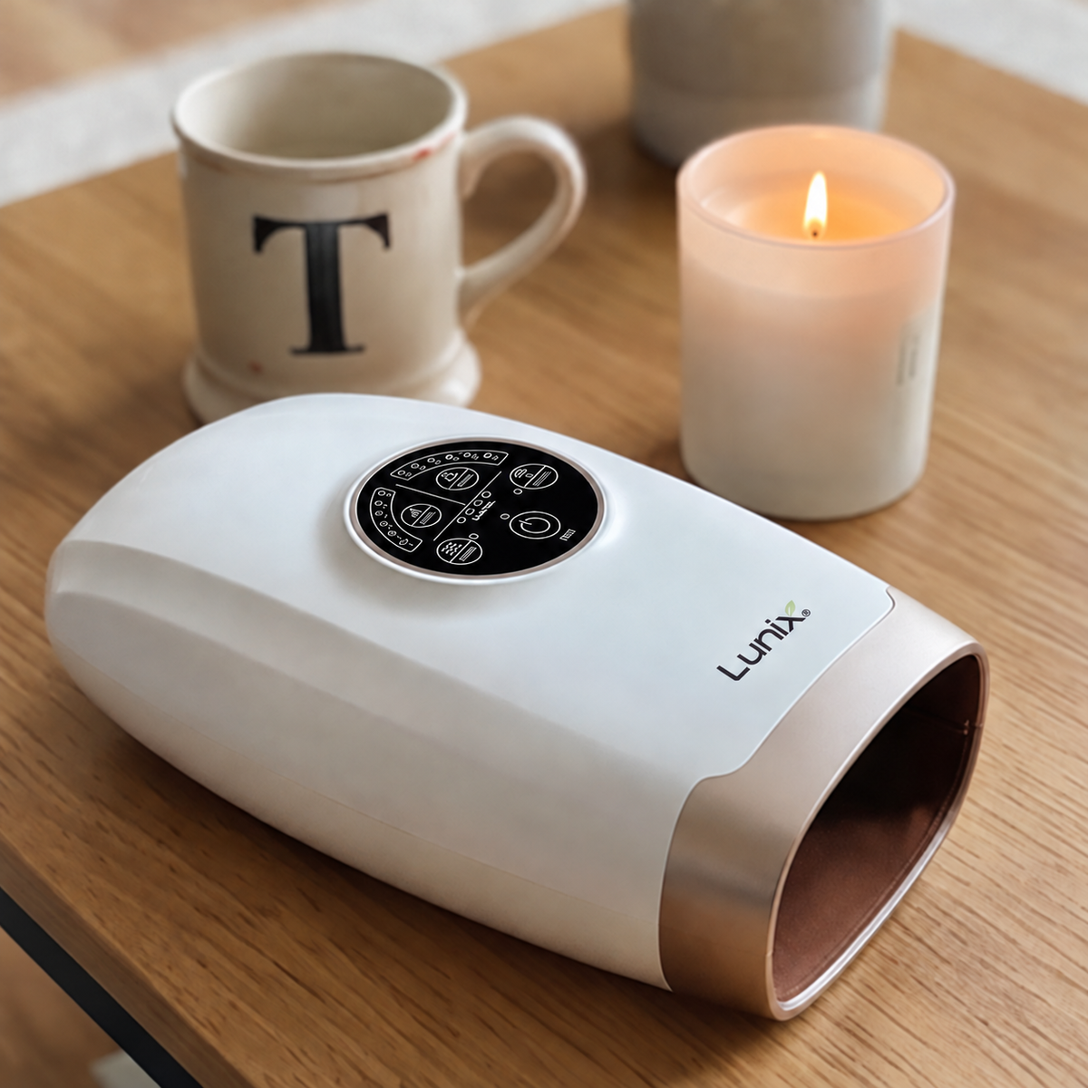 Lunix LX3 heated air compression hand massager for wrist and hand, in White