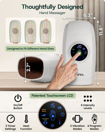 Lunix LX7 LCD Touchscreen Heated Air Compression Hand Massager, Cloud Gray