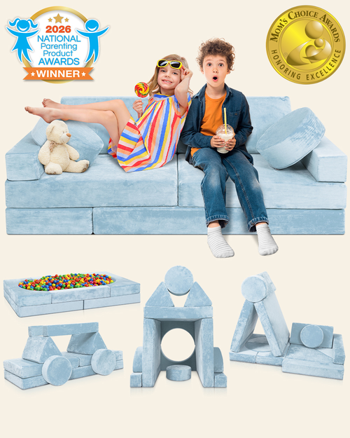 LX15 14pcs Modular Play Couch, Serenity Blue