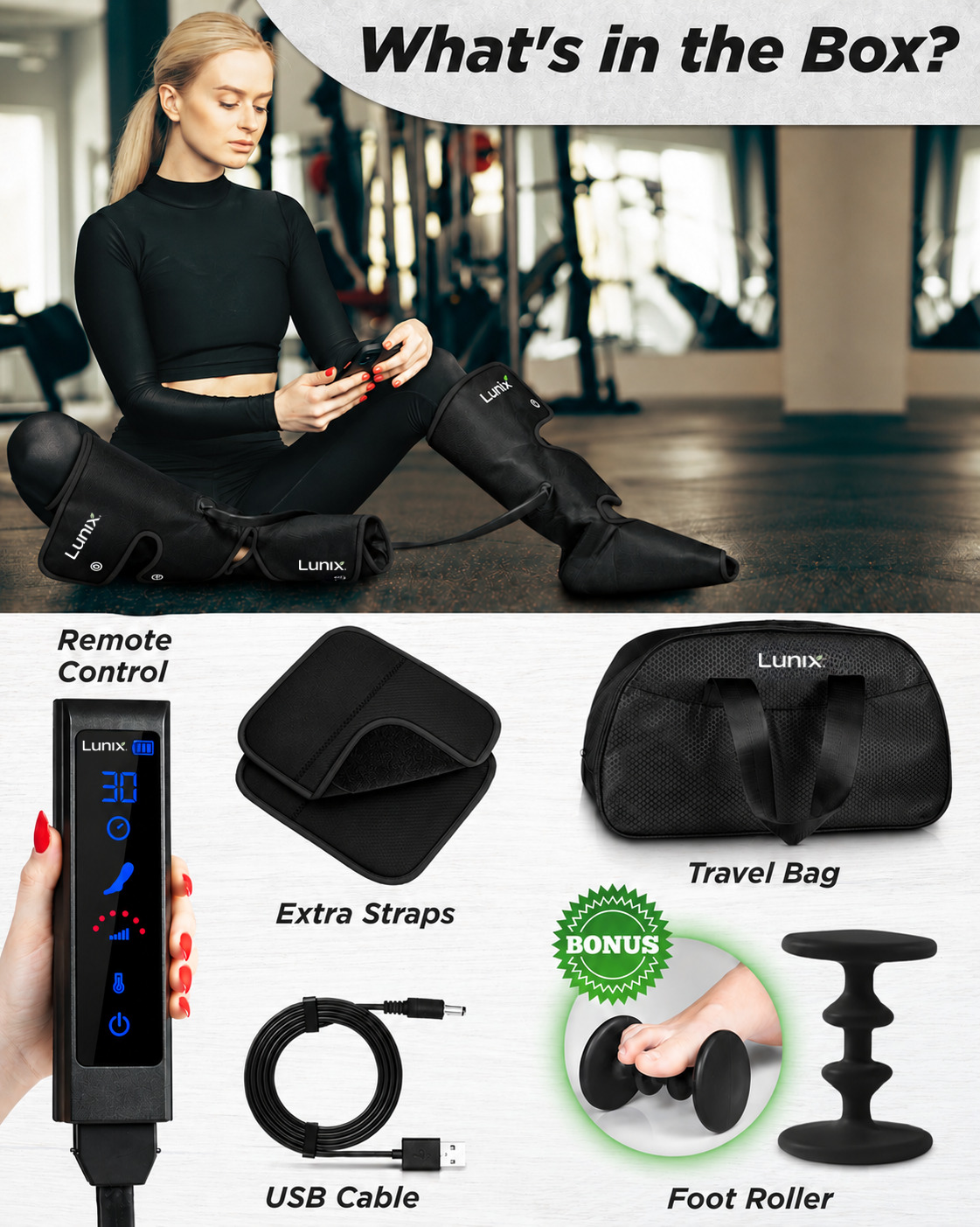 Lunix LX1 Foot and Calf Compression Massager, Charcoal Black
