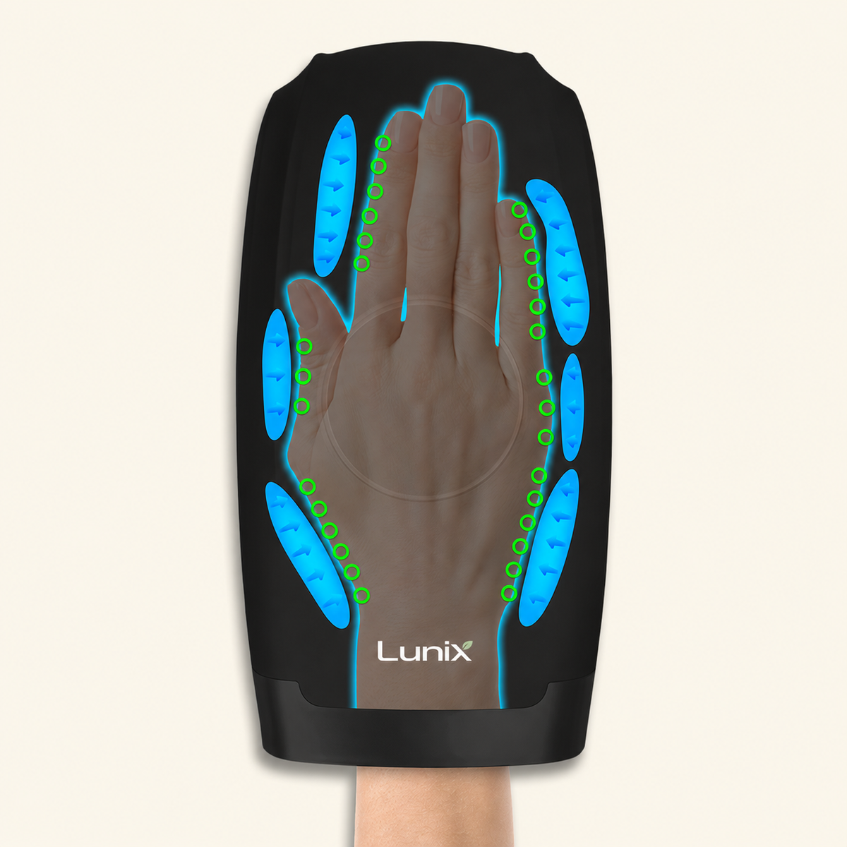Lunix LX3 heated air compression hand massager for wrist and hand, in Black