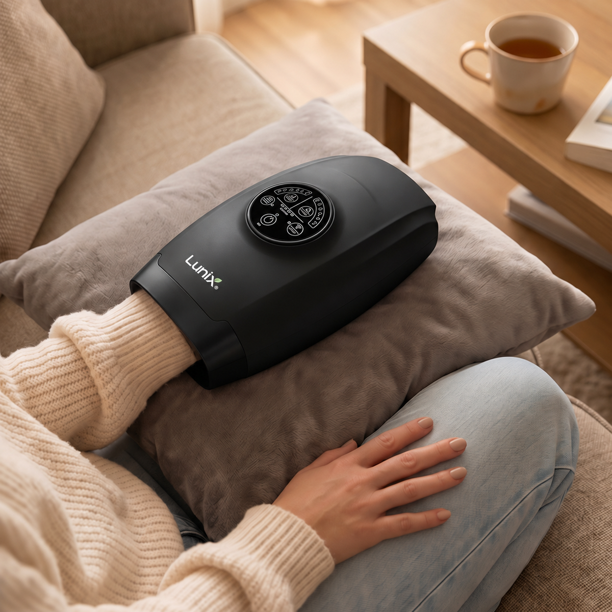 Lunix LX3 heated air compression hand massager for wrist and hand, in Black