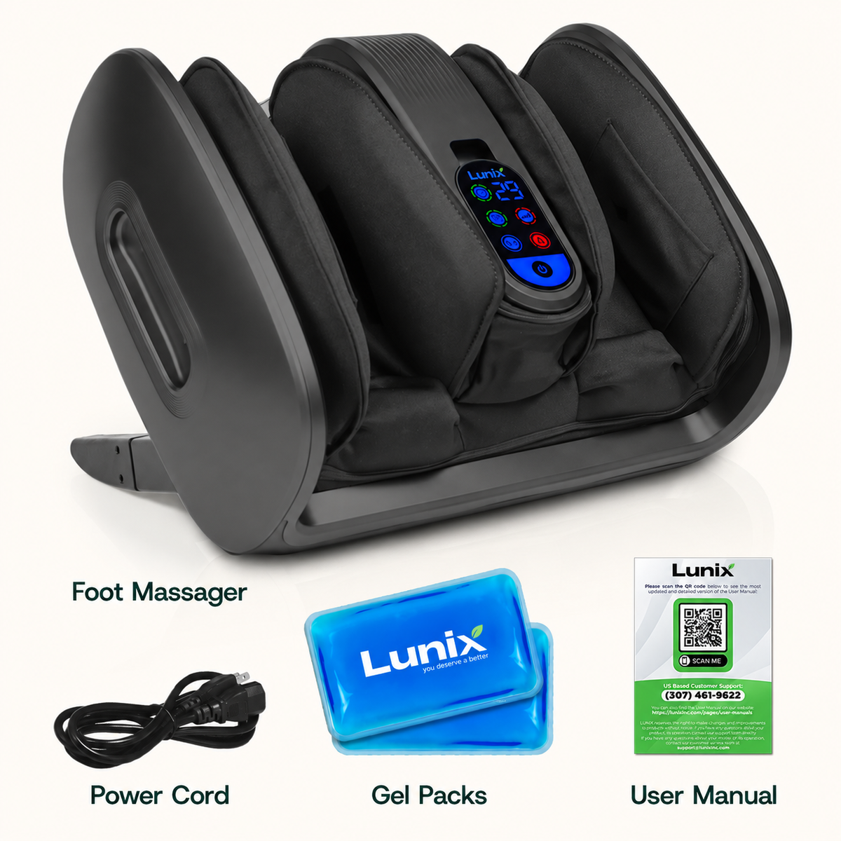 Lunix LX21 foot and calf massager with remote control in Black
