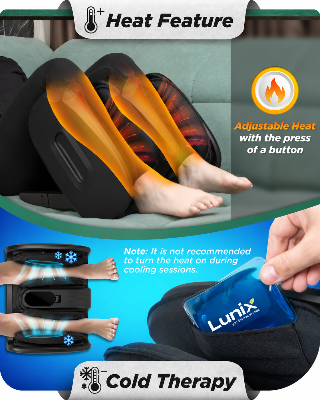 Lunix LX21 foot and calf massager with remote control in Black
