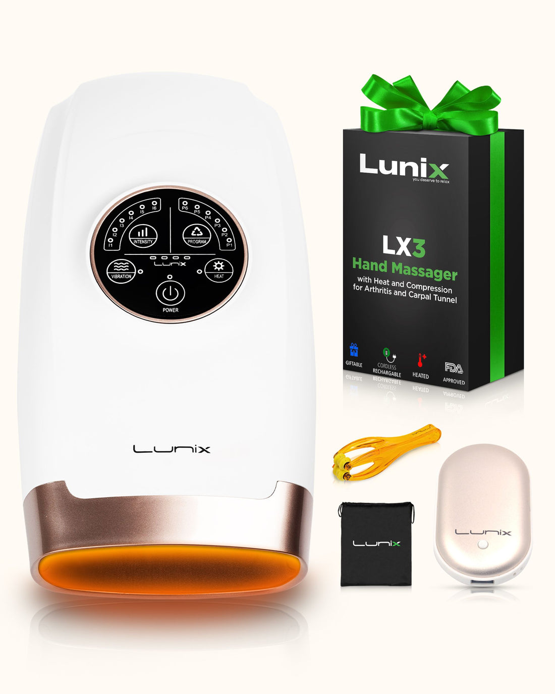 LX3 Carpal Tunnel & Wrist Pain Relief Device, Heated Air Compression Hand Massager, Lunar White