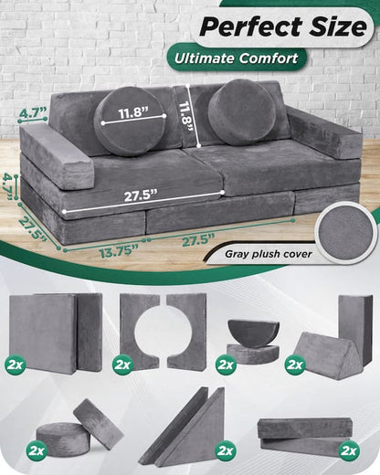 LX15 14pcs Modular Play Couch, Shadow Gray