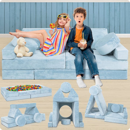 LX15 14pcs Modular Play Couch, Serenity Blue