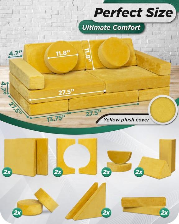 LX15 14pcs Modular Play Couch, Amber Yellow