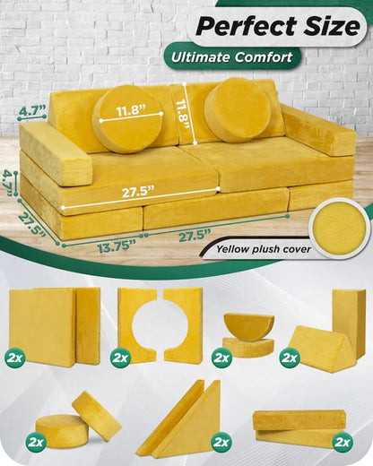 LX15 14pcs Modular Play Couch, Amber Yellow