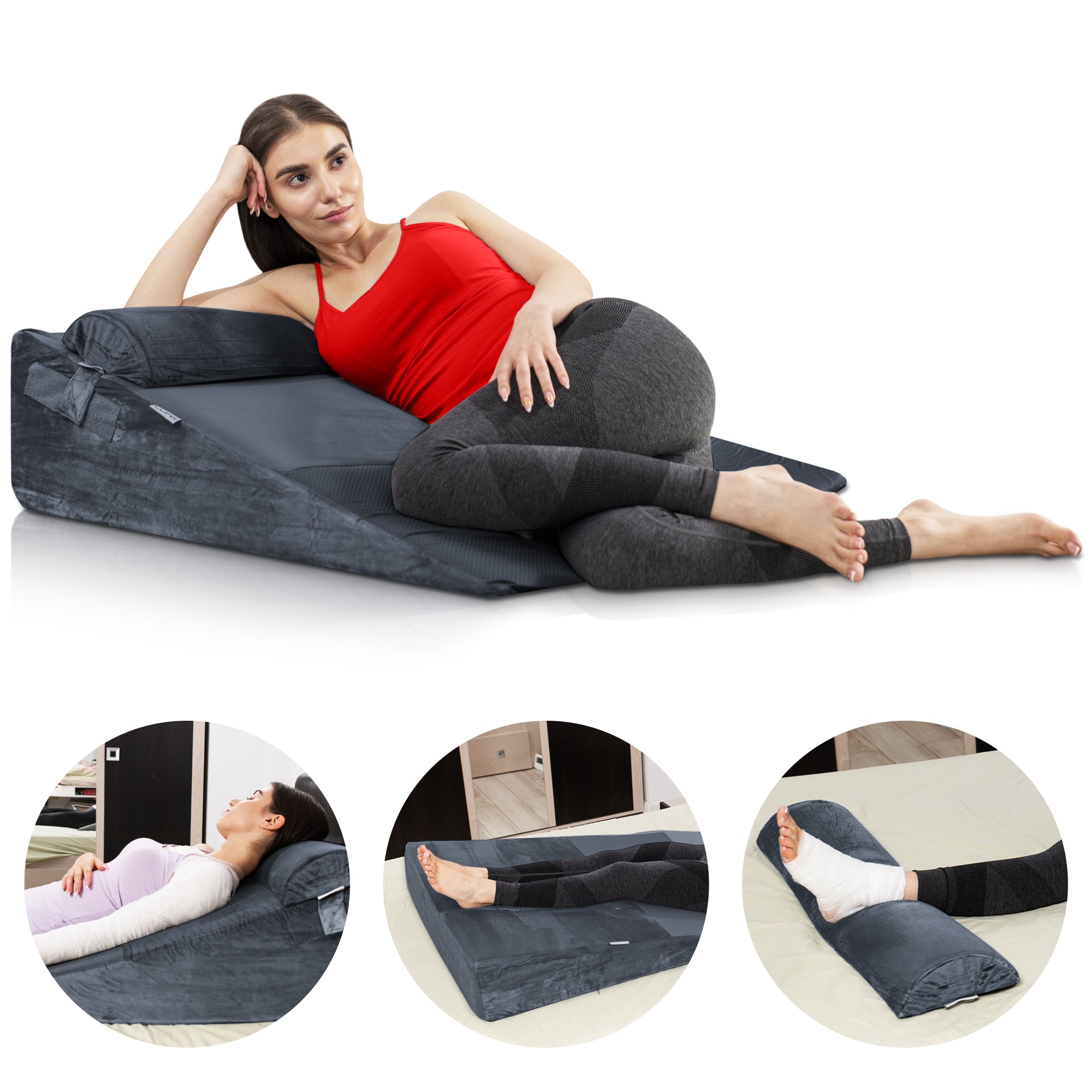 LX9 Extra Large Orthopedic Bed Wedge Pillow System 35x32x7.5 Gray - Lunixinc
