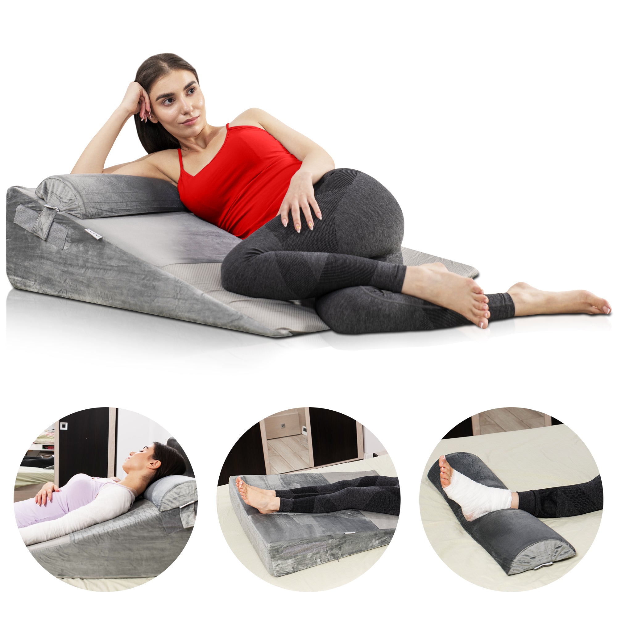 LX5 4pcs Orthopedic Bed Wedge Pillow System, with Hot Cold Pack Brown -  Lunixinc