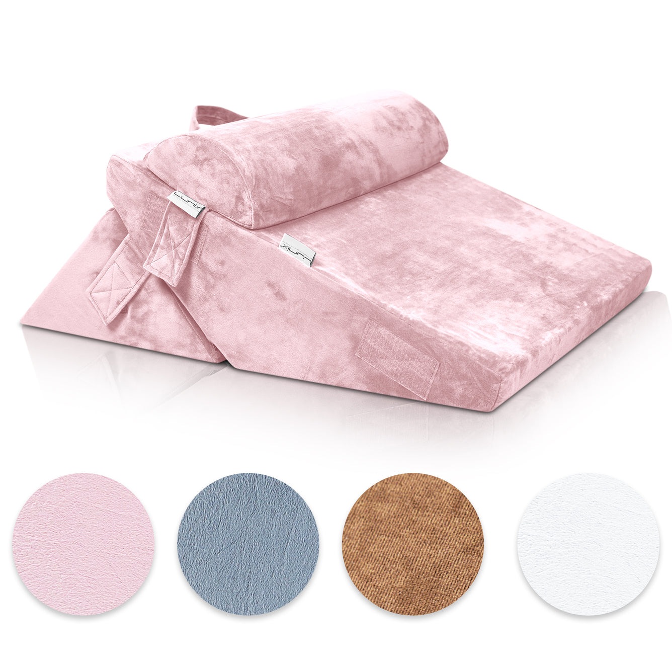 Lunix 3pcs Wedge Pillow Cover Set Only for LX6, Pink Plush, Pillows and Foam not Included