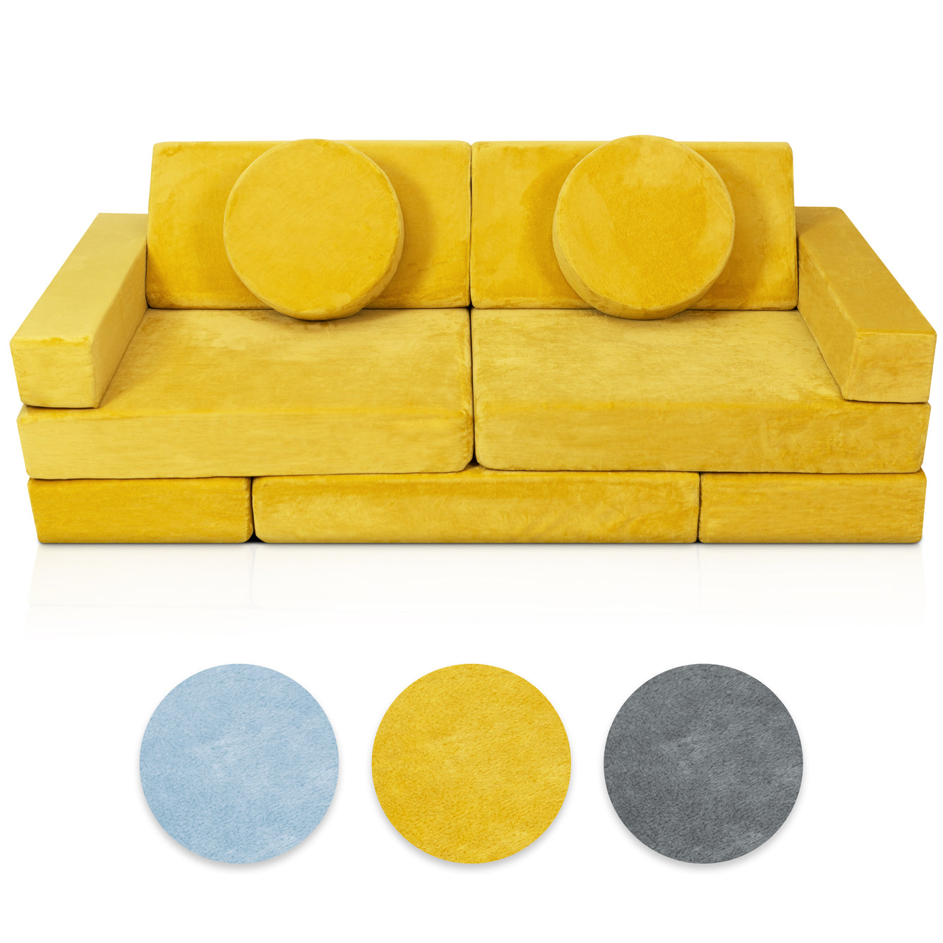 Lunix 14pcs Modular Kids Play Couch - Cover Set Only for LX15, Yellow, Foam not Included