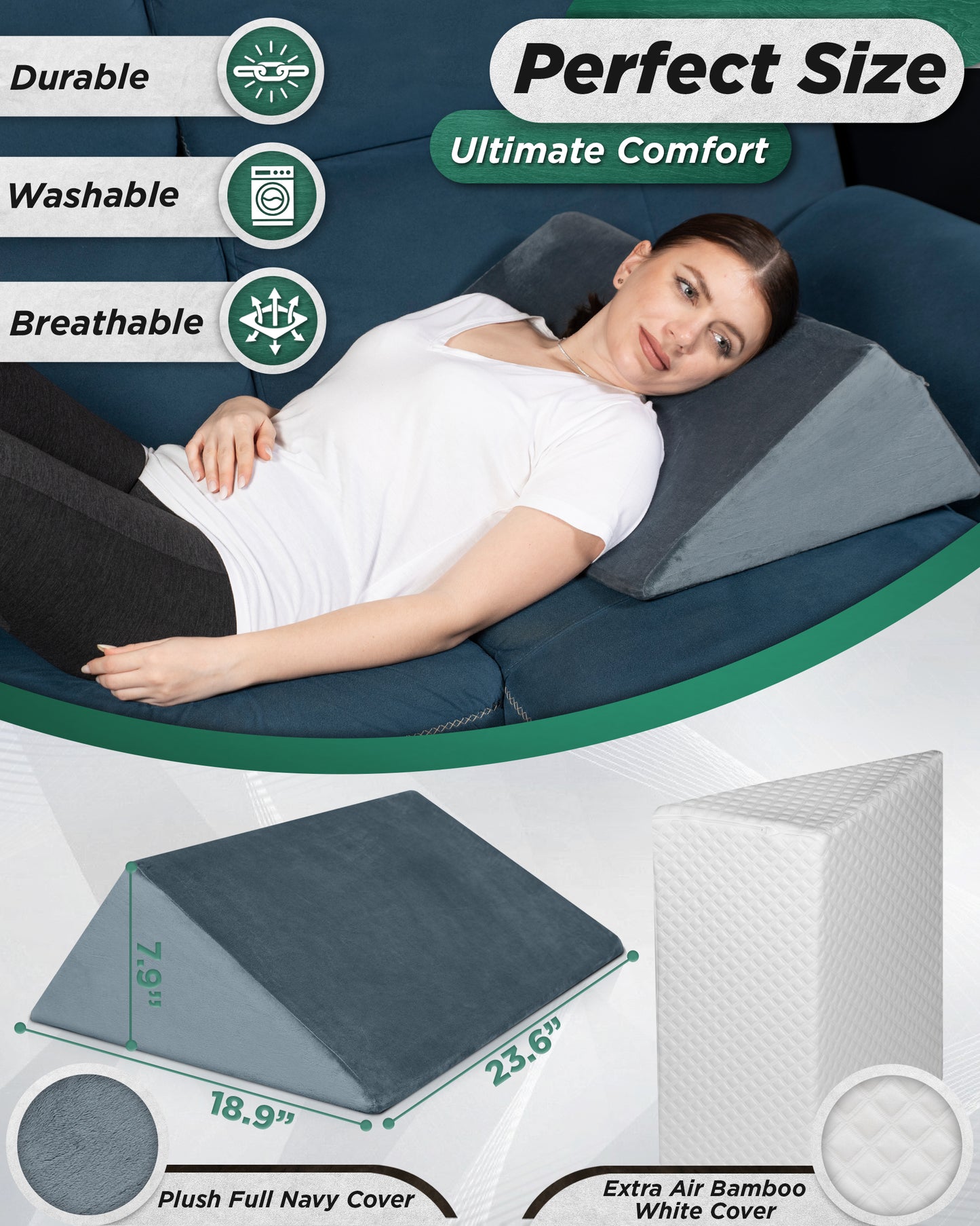 LX14 1pc Orthopedic Bed Wedge Pillow, Arctic Navy