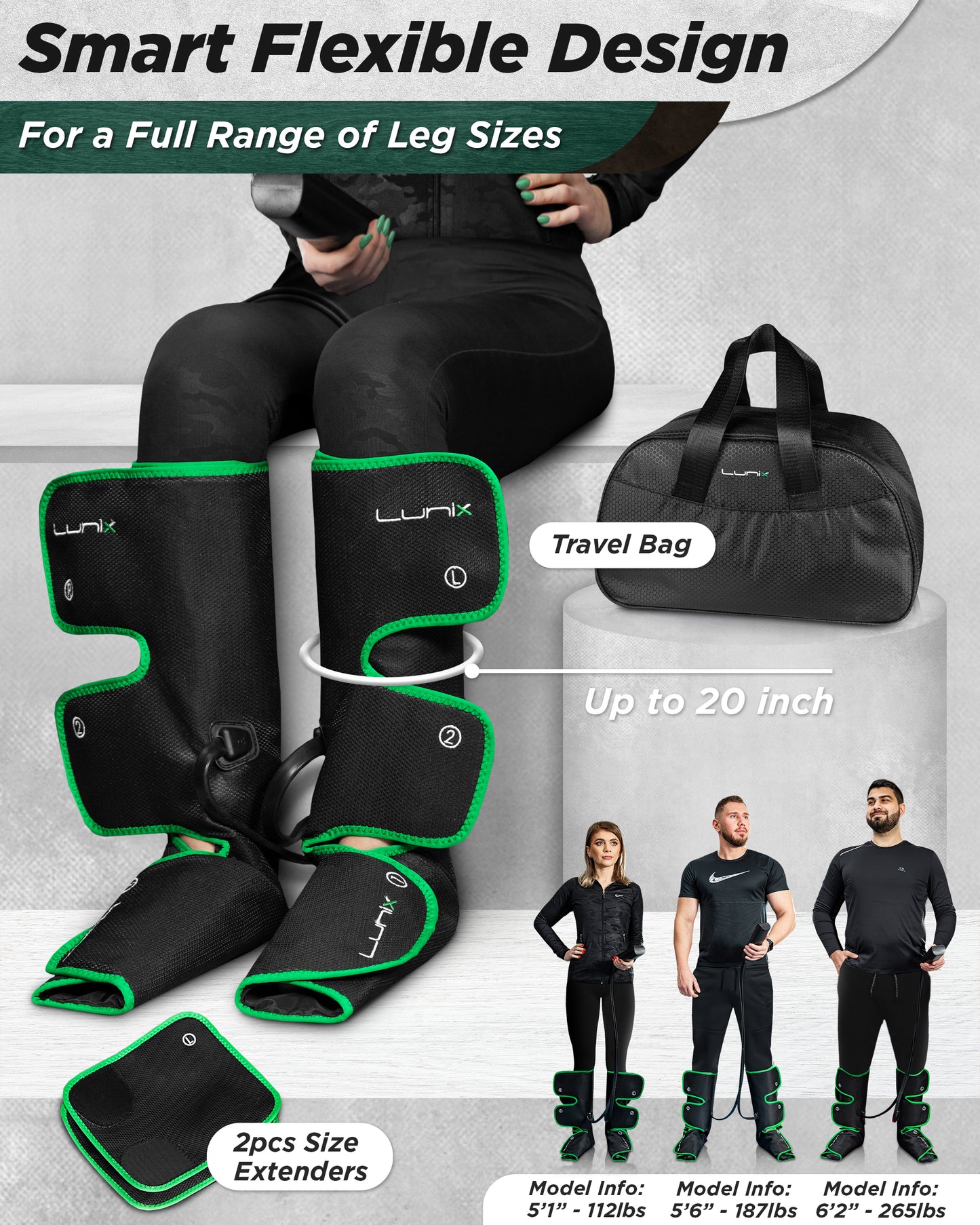 LX1 Foot and Calf Compression Massager, Forest Green