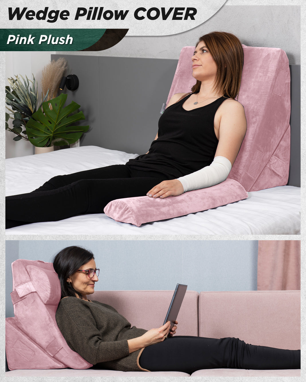 Lunix 3pcs Wedge Pillow Cover Set Only for LX6, Pink Plush, Pillows and Foam not Included