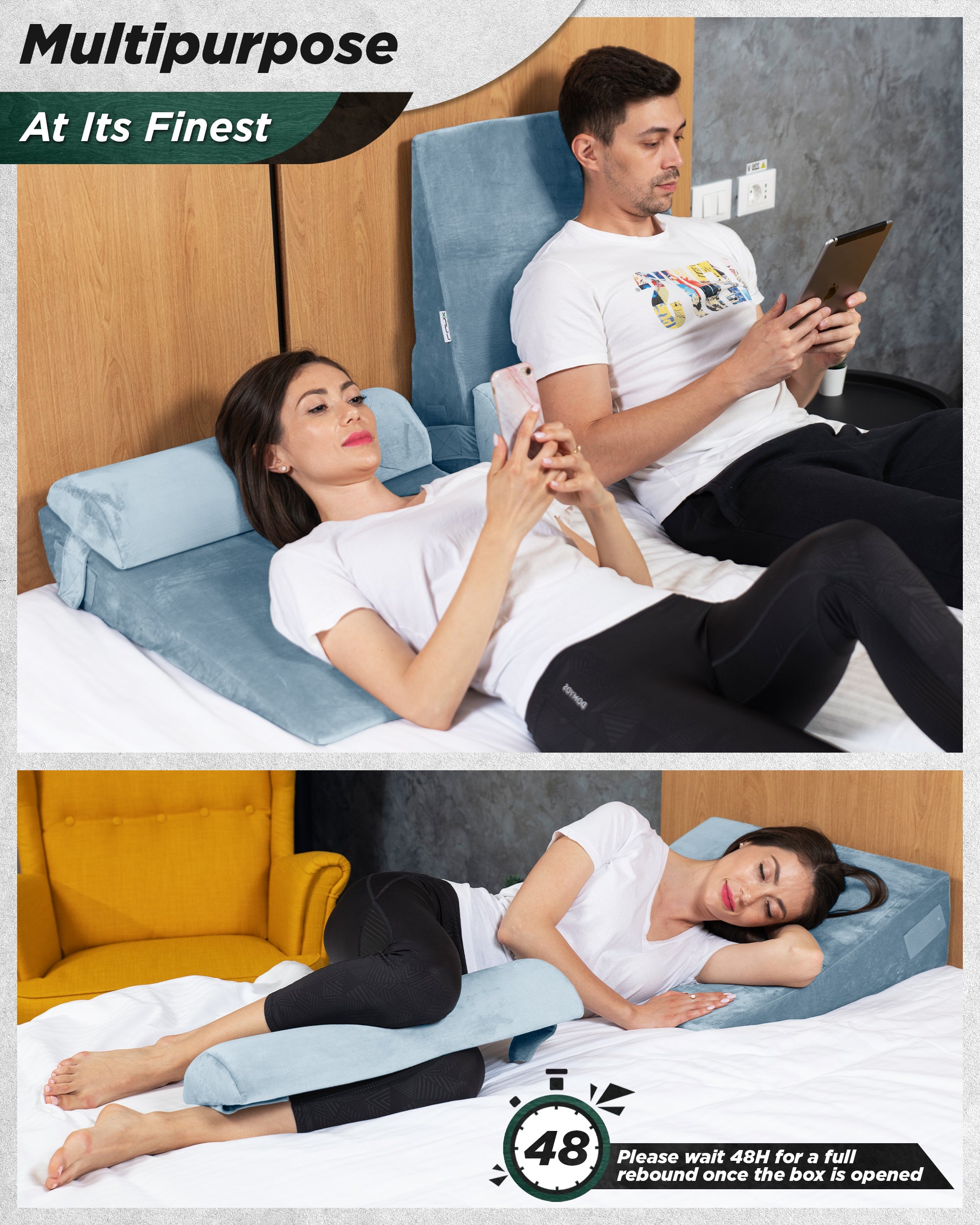 LX5 4pcs Orthopedic Bed Wedge Pillow System, with Hot Cold Pack 100% N -  Lunixinc
