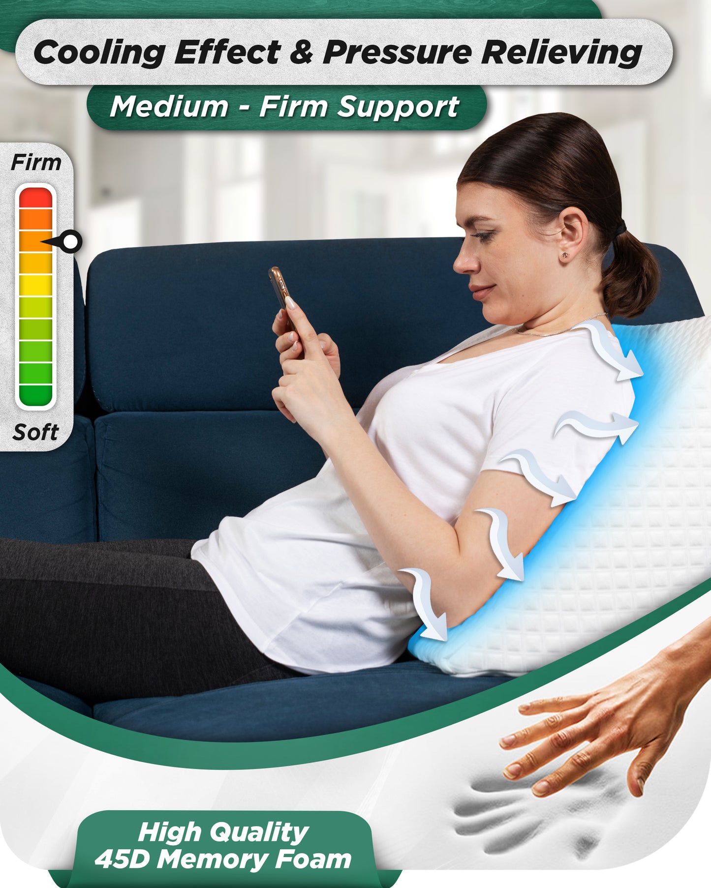 LX14 1pc Orthopedic Bed Wedge Pillow, Arctic Navy
